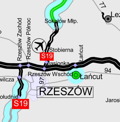 Mapka: drogi ekspresowe w okolicy Rzeszowa