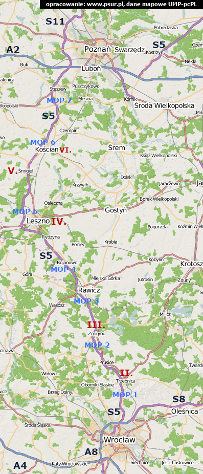 Mapa trasy Wrocław-Poznań