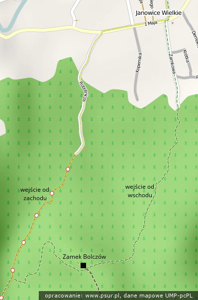 Zamek Bolczów - mapa szlaków