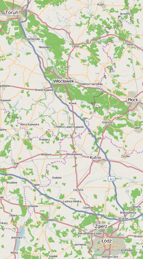 Mapa nowego odcinka autostrady A1 Toruń - Włocławek