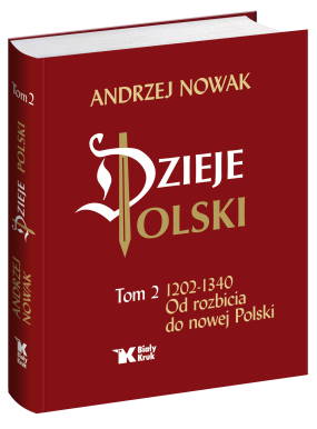 Widok książki: bordowa okładka i biało-złote litery