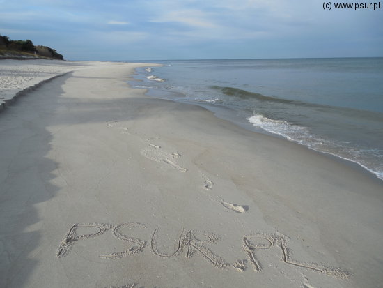 Plaża z napisem psur.pl na piasku