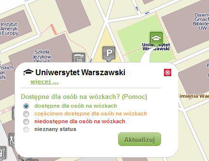 Fragment wheelmap.org - mapy dla wózków