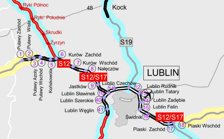 Mapka: drogi ekspresowe w okolicy Lublina