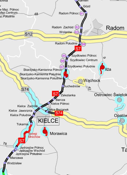 S7 Radom - Kielce, mapka