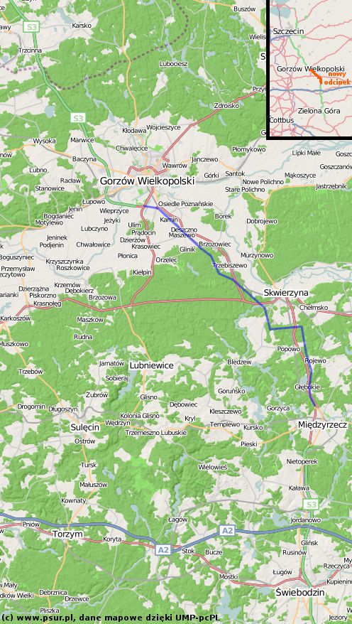 Mapa drogi S3 Gorzów - Międzyrzecz